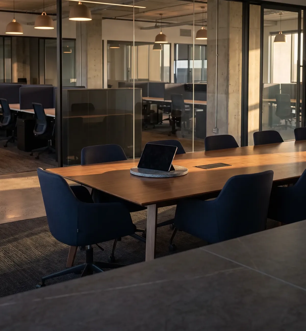 Conference room reset and ready in a managed facility